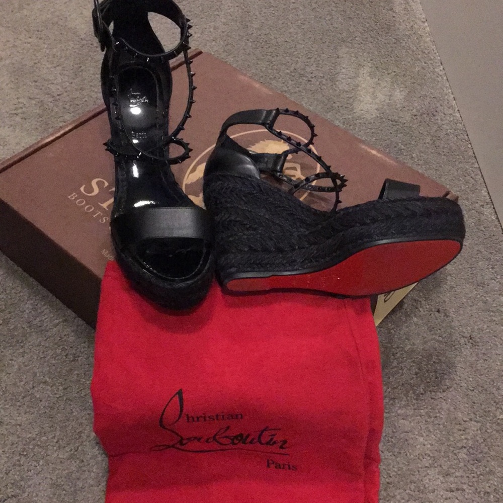 120mm Platform Sandals Calf Leather CHOCAZEPPA SPIKES CHRISTIAN LOUBOUTIN AUTH